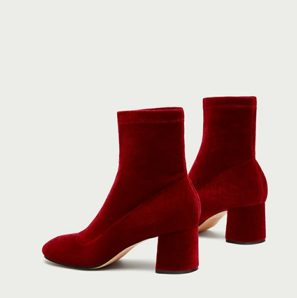 New Zara Red Velvet Ankle Boots Sz 6 - Picture 6 of 8